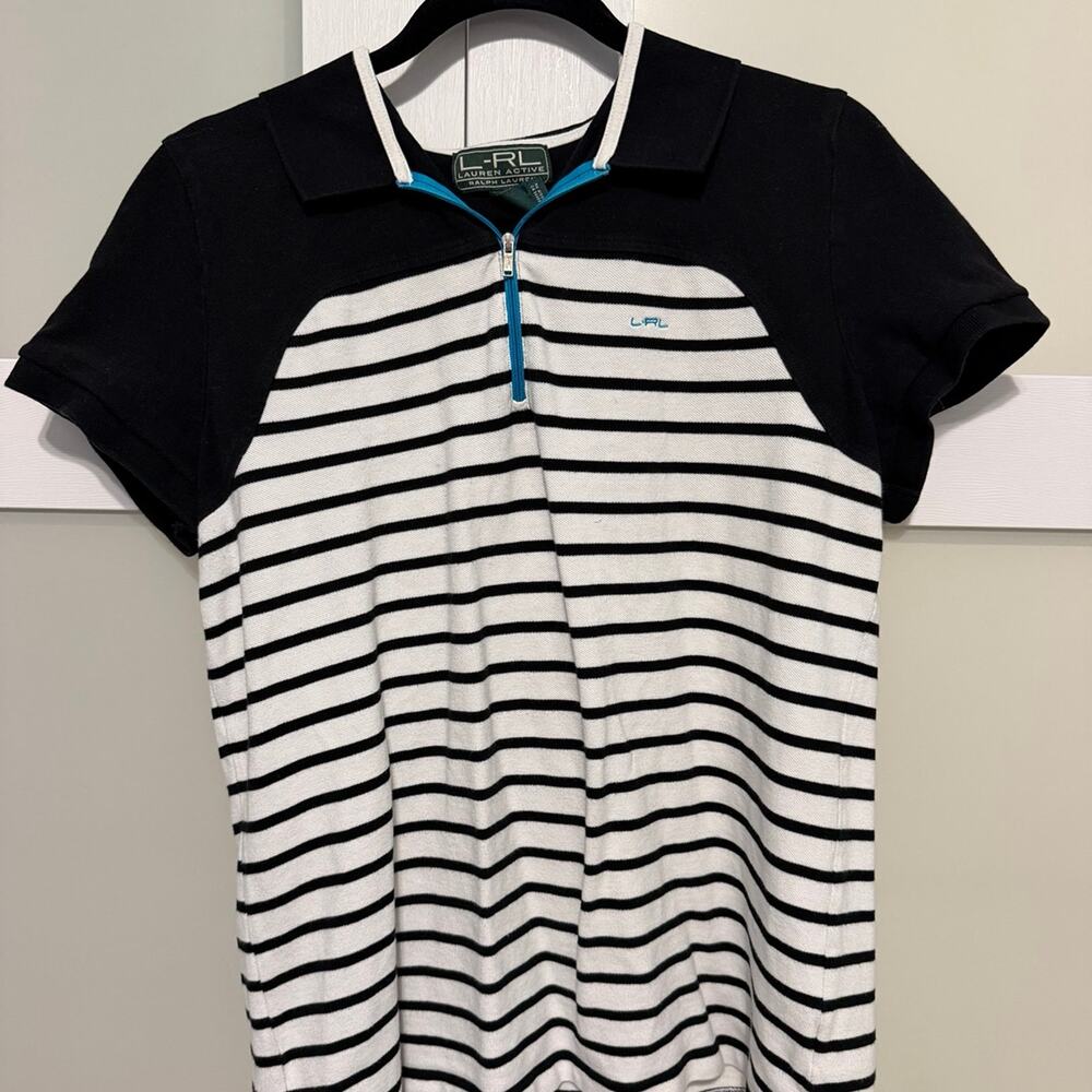 Lauren Ralph Lauren Active Women’s Striped Polo Shirt Size XL Black White
